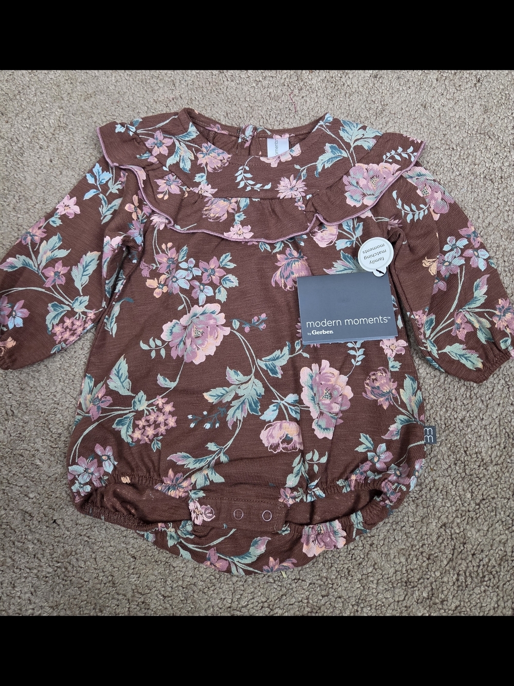 Gerber Brown Floral Infant Playsuit with Ruffle Trim